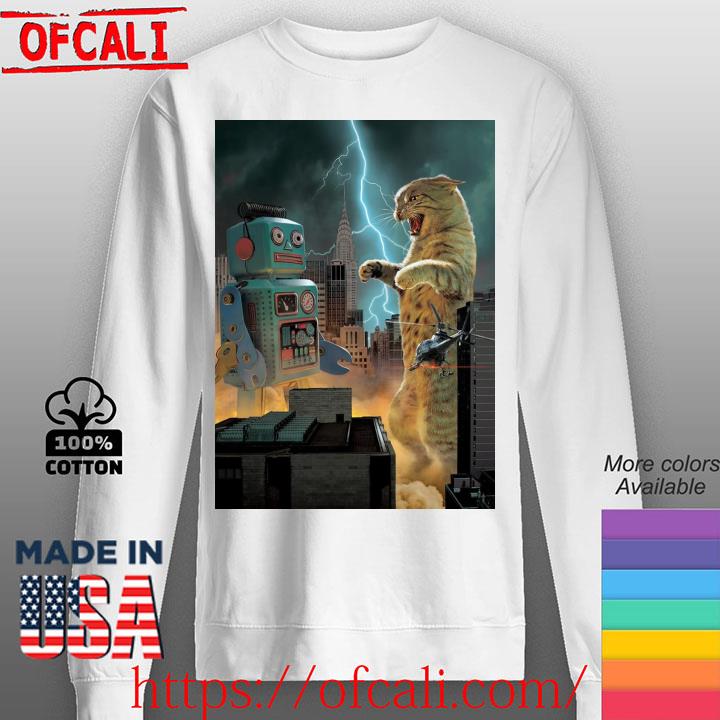 Catzilla vs Robot Poster Shirt, hoodie, longsleeve, sweatshirt, vneck tee