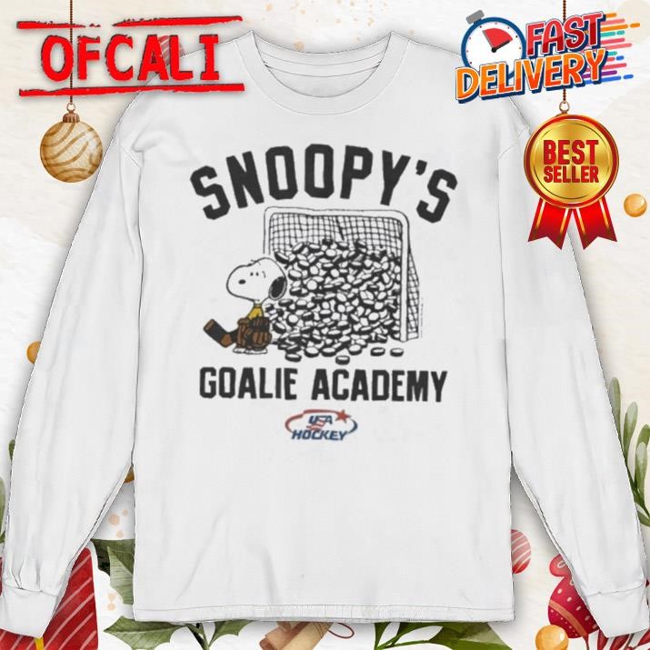 Top Peanuts x USA Hockey Snoopy’s Goalie Academy Sweater, hoodie, longsleeve, sweatshirt, vneck tee